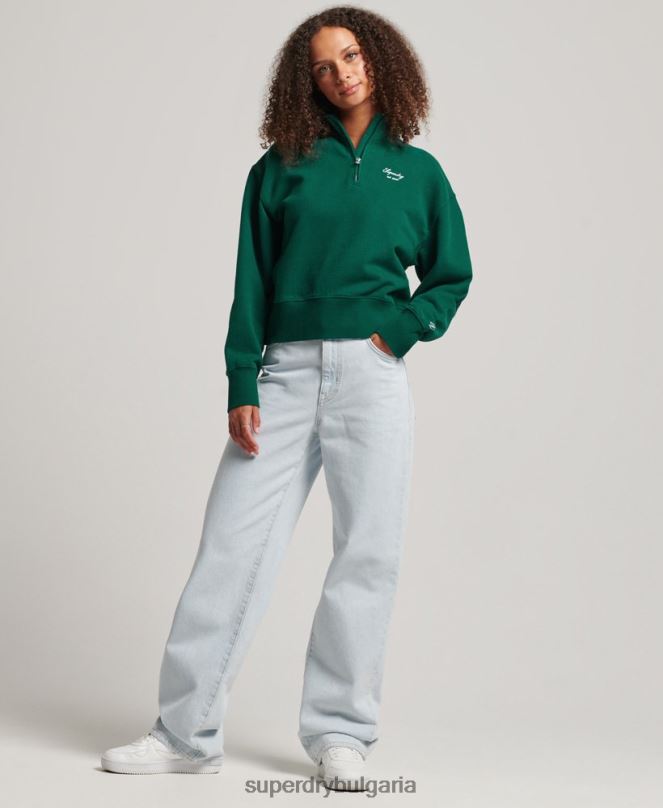 Superdry облекло N00H6103 зелено Жени бродиран суитшърт с половин цип