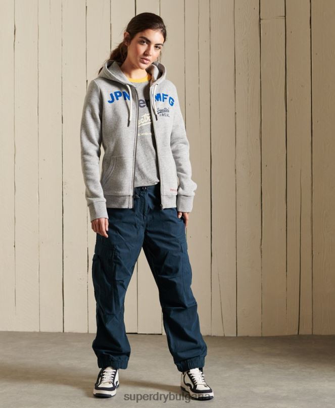 Superdry облекло N00H6104 сиво Жени американска класическа качулка с ретро лого с цип