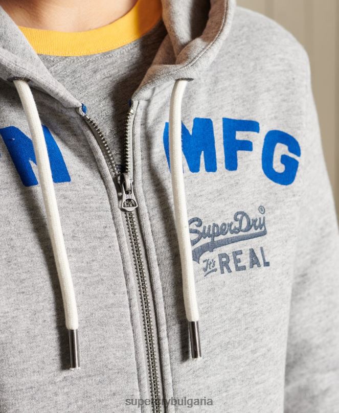 Superdry облекло N00H6104 сиво Жени американска класическа качулка с ретро лого с цип