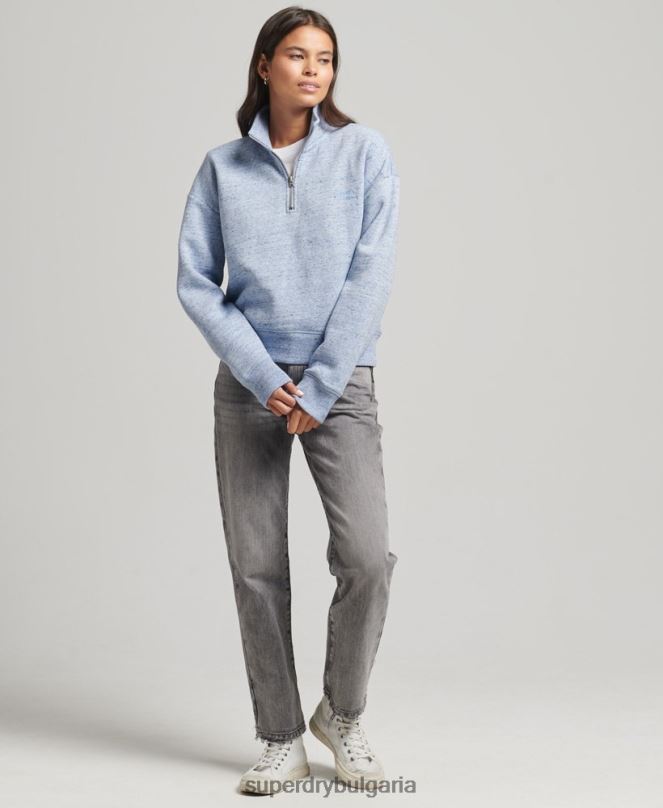 Superdry облекло N00H6105 светло синьо Жени органичен памук ретро лого henley суичър