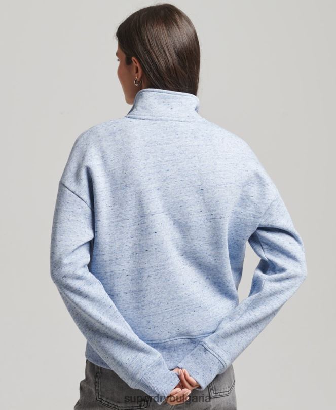 Superdry облекло N00H6105 светло синьо Жени органичен памук ретро лого henley суичър