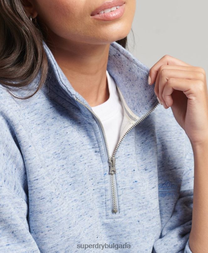 Superdry облекло N00H6105 светло синьо Жени органичен памук ретро лого henley суичър