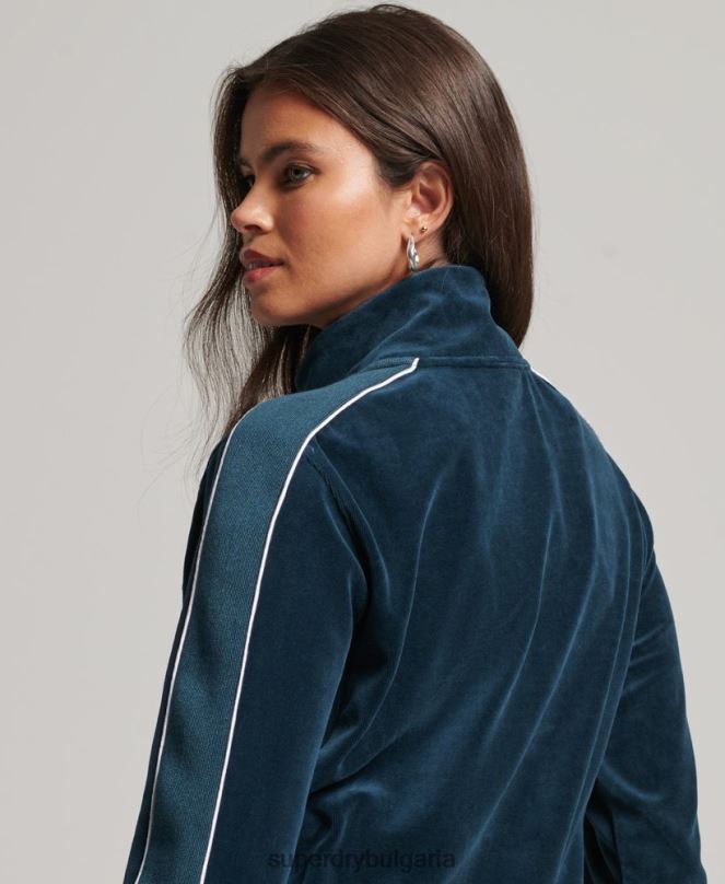Superdry облекло N00H6106 тъмно синьо Жени велурено горнище с лого на кода