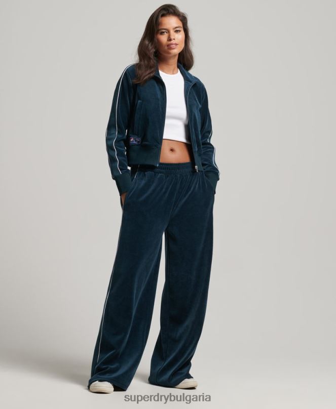 Superdry облекло N00H6106 тъмно синьо Жени велурено горнище с лого на кода