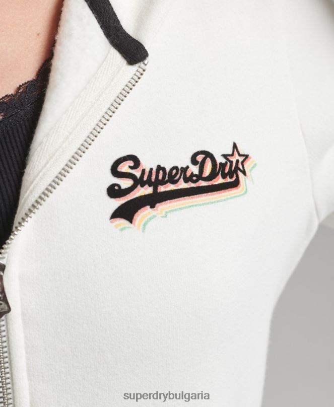 Superdry облекло N00H6110 бяло Жени ретро качулка с цип и дъга с лого