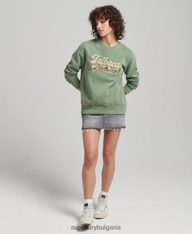 Superdry облекло N00H6112 зелено Жени суитшърт с ретро лого на бороу