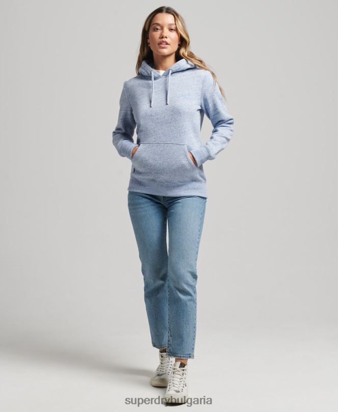 Superdry облекло N00H6117 светло синьо Жени суичър с лого от органичен памук