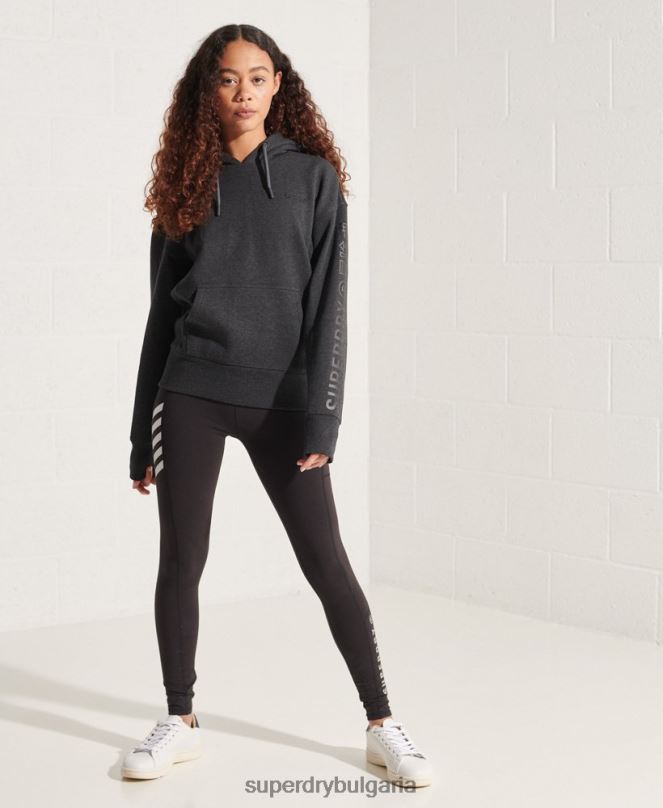 Superdry облекло N00H6125 тъмно сив Жени качулка с корпоративно лого