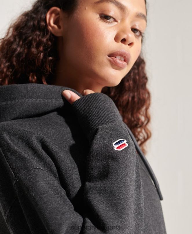Superdry облекло N00H6125 тъмно сив Жени качулка с корпоративно лого