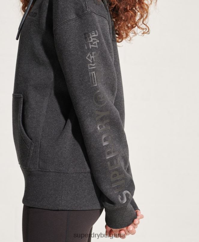 Superdry облекло N00H6125 тъмно сив Жени качулка с корпоративно лого
