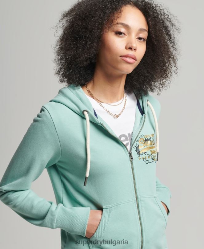 Superdry облекло N00H6127 светло синьо Жени суичър с ретро лого с цип
