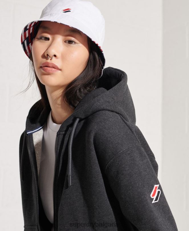 Superdry облекло N00H6131 тъмно сив Жени код спортен стил качулка с цип