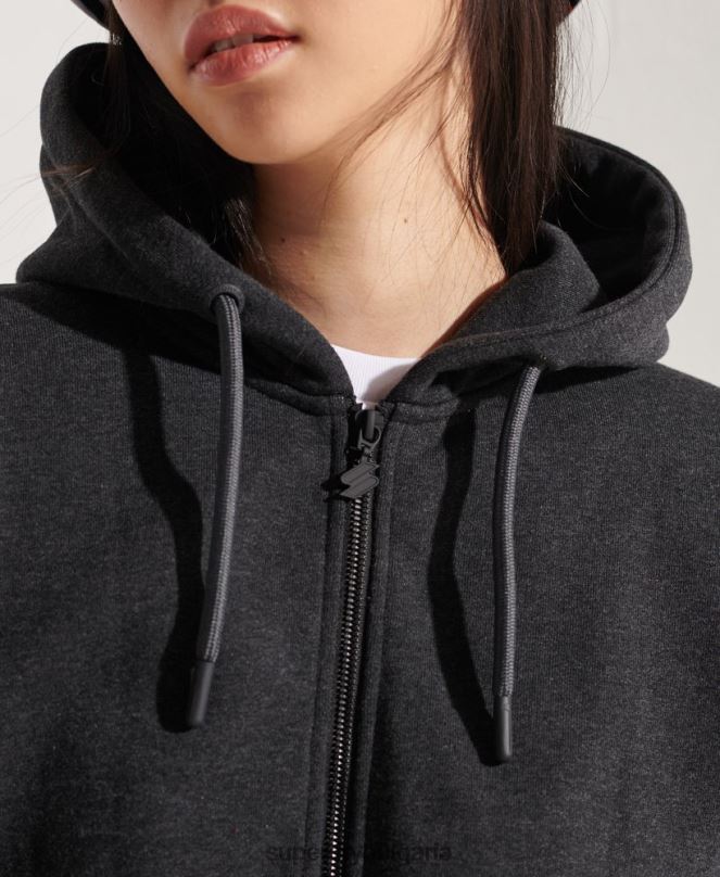 Superdry облекло N00H6131 тъмно сив Жени код спортен стил качулка с цип