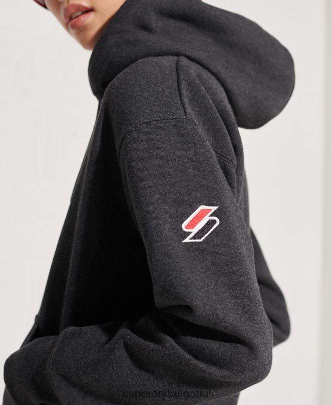 Superdry облекло N00H6131 тъмно сив Жени код спортен стил качулка с цип
