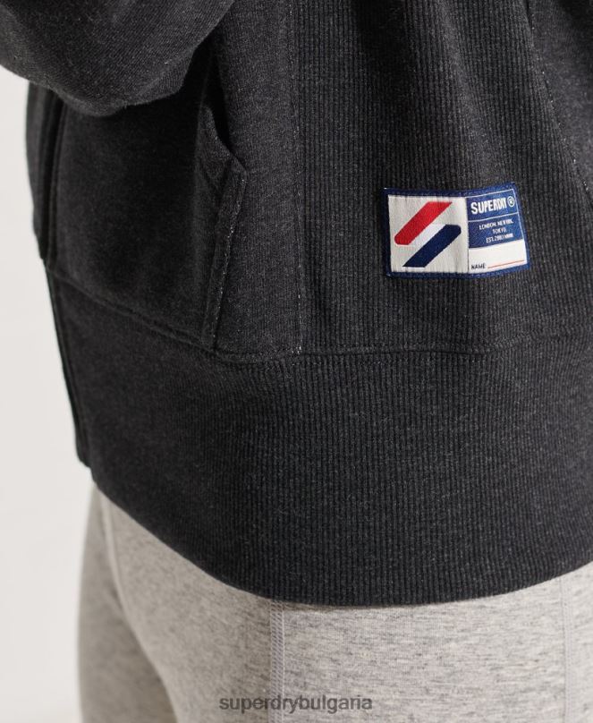 Superdry облекло N00H6131 тъмно сив Жени код спортен стил качулка с цип