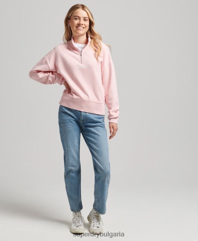 Superdry облекло N00H6132 розово Жени основно спортно горнище с половин цип