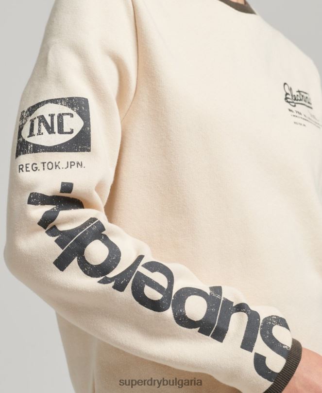 Superdry облекло N00H6134 сметана Жени голям американски класически суичър с лого