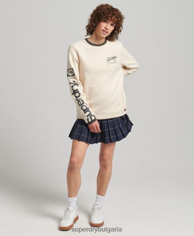 Superdry облекло N00H6134 сметана Жени голям американски класически суичър с лого