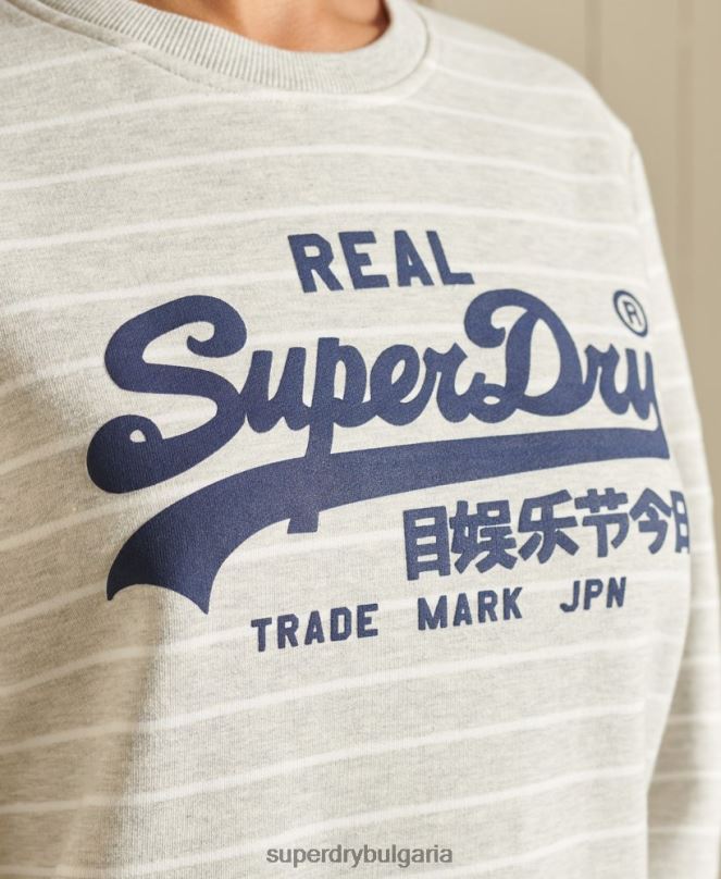 Superdry облекло N00H6135 сиво Жени винтидж раиран суитшърт с лого източник