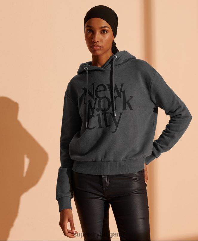 Superdry облекло N00H6136 сиво Жени съкратена качулка nyc times