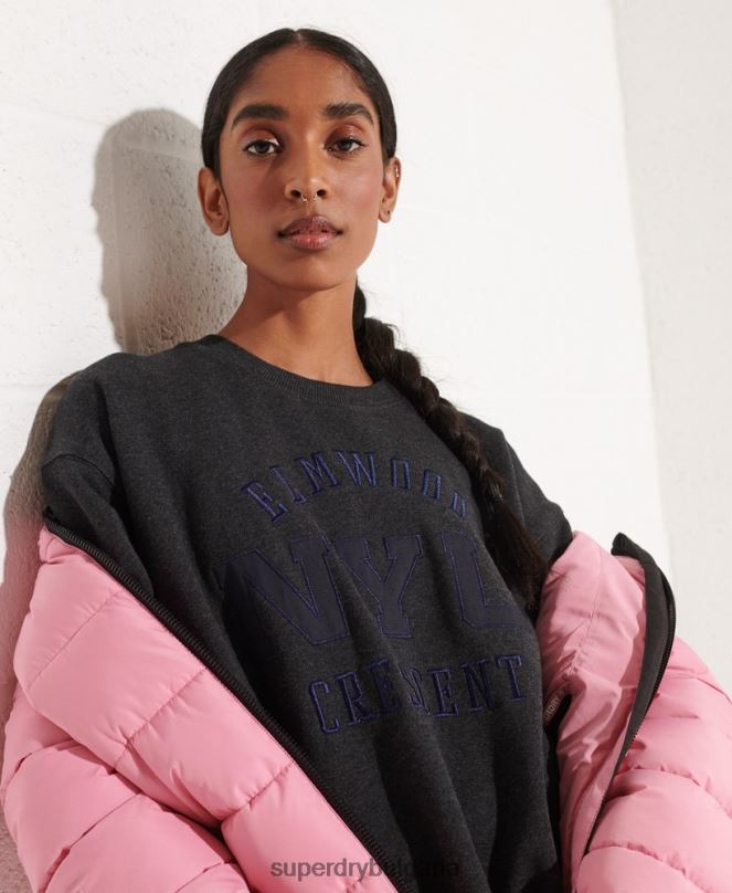 Superdry облекло N00H6138 тъмно сив Жени суитшърт с големи размери на колежа