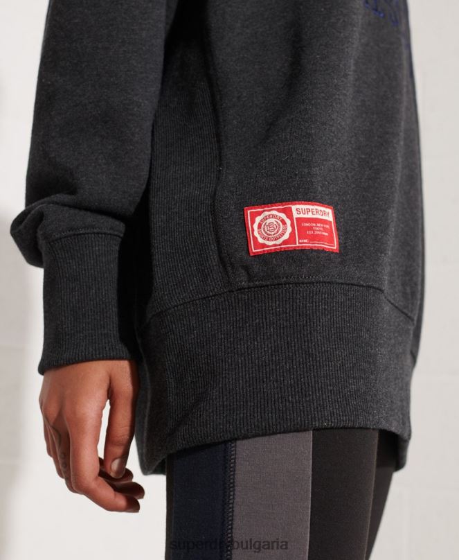 Superdry облекло N00H6138 тъмно сив Жени суитшърт с големи размери на колежа