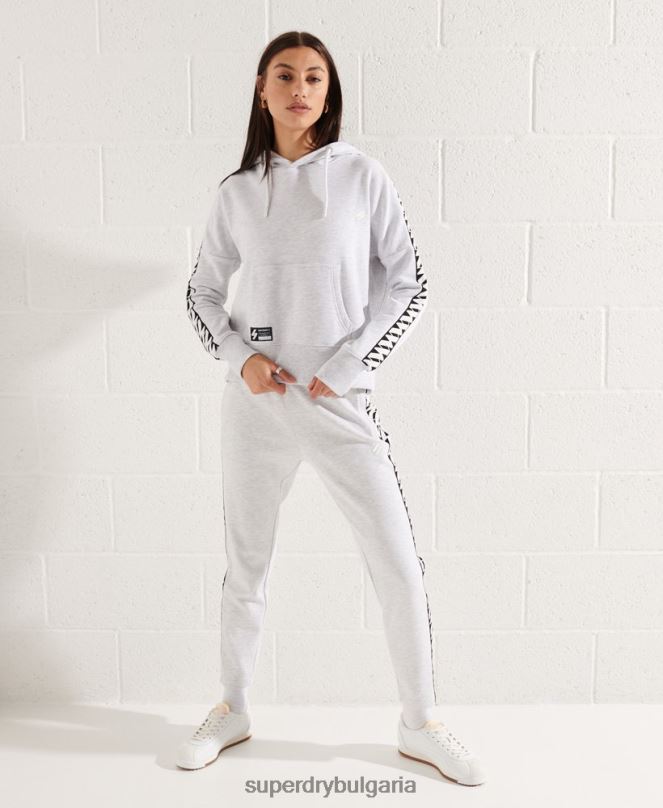 Superdry облекло N00H6147 светло сив Жени кодово лого с лента с качулка