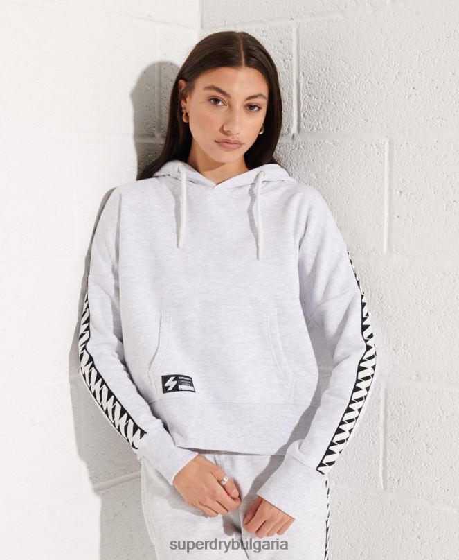 Superdry облекло N00H6147 светло сив Жени кодово лого с лента с качулка