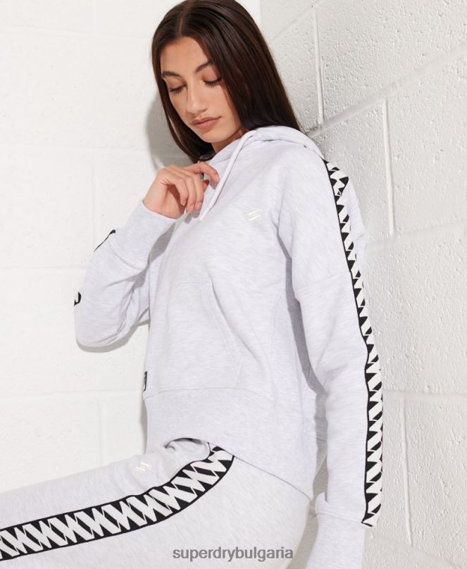 Superdry облекло N00H6147 светло сив Жени кодово лого с лента с качулка