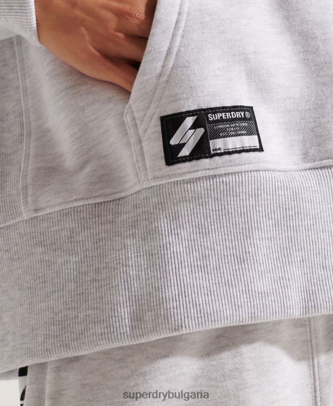 Superdry облекло N00H6147 светло сив Жени кодово лого с лента с качулка