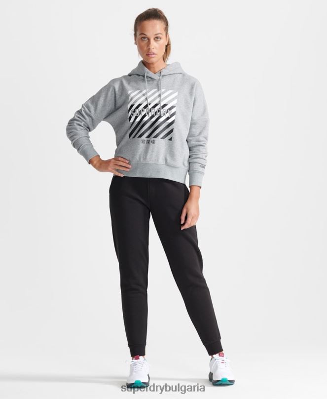 Superdry облекло N00H6149 сиво Жени тренировъчно основно спортно изрязване с качулка