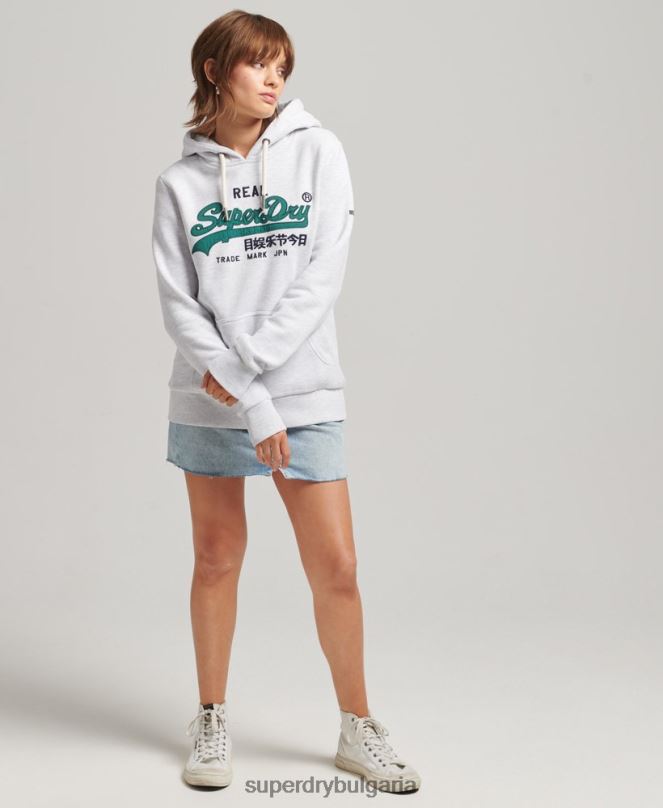 Superdry облекло N00H6152 светло сив Жени ретро лого наследство качулка