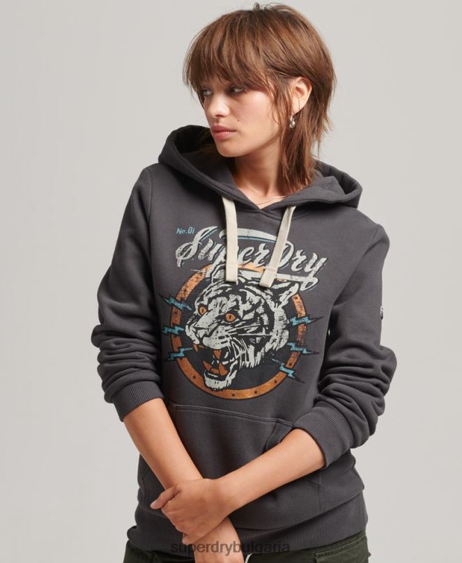 Superdry облекло N00H6153 сиво Жени бохо графична качулка