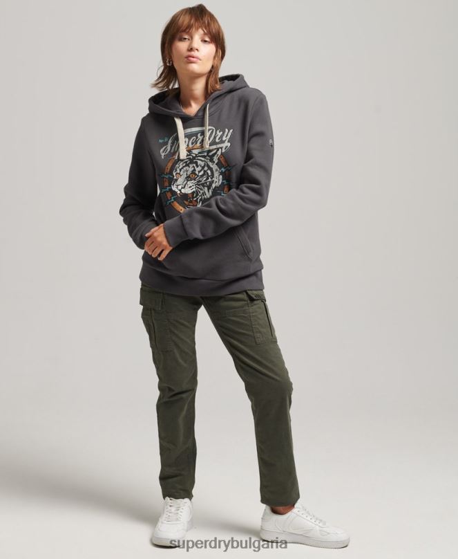 Superdry облекло N00H6153 сиво Жени бохо графична качулка