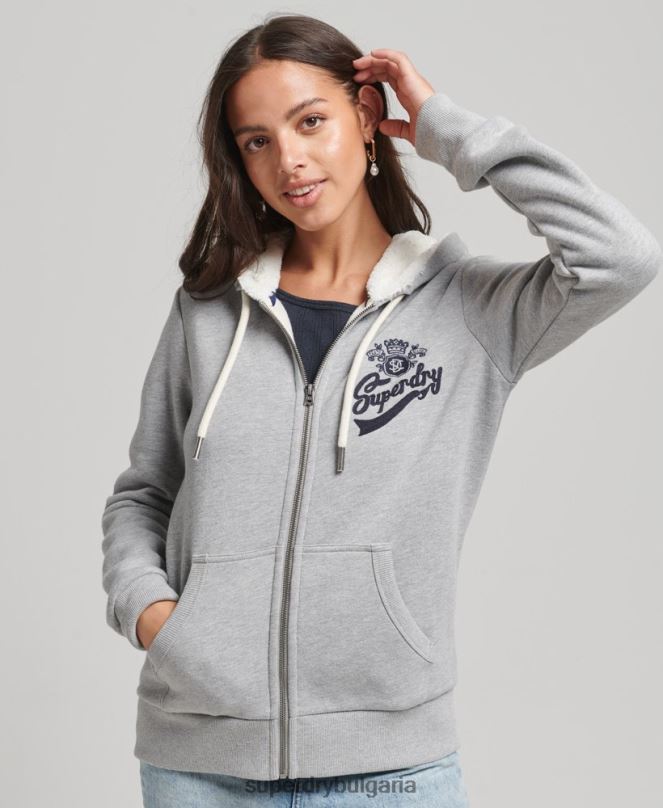 Superdry облекло N00H6154 сиво Жени суичър с цип гордост и крафт