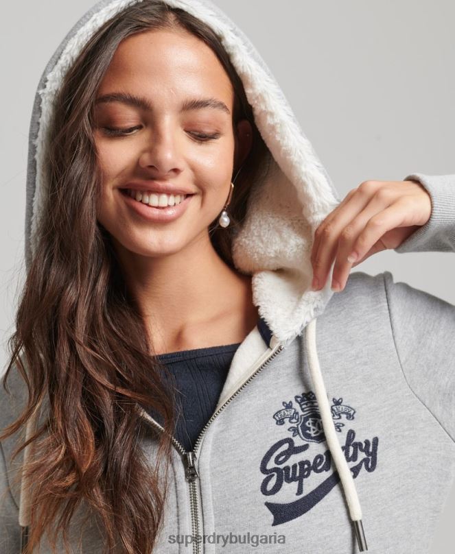 Superdry облекло N00H6154 сиво Жени суичър с цип гордост и крафт