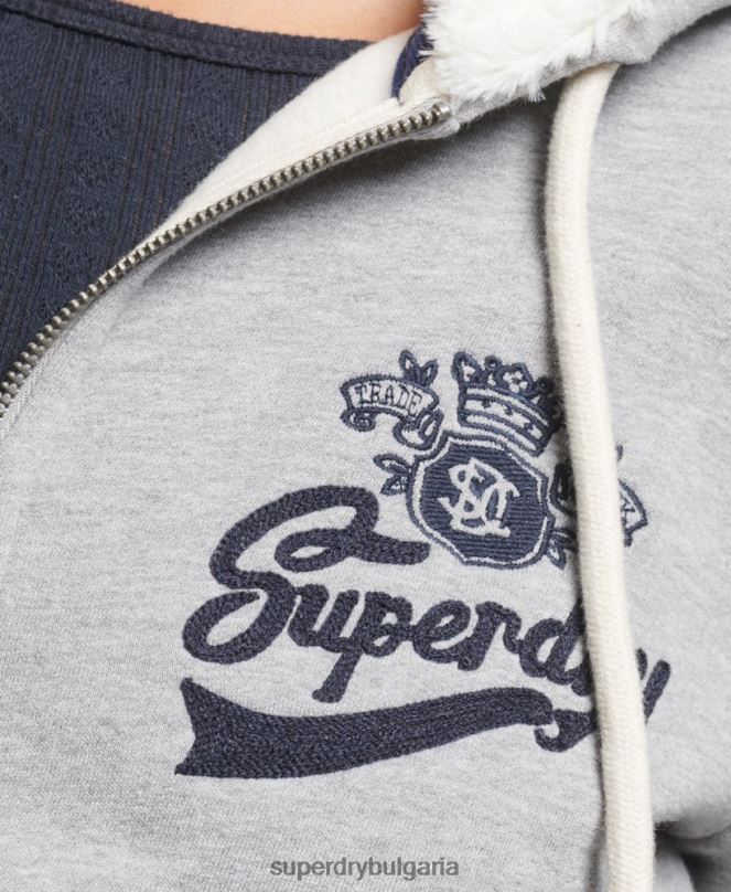 Superdry облекло N00H6154 сиво Жени суичър с цип гордост и крафт