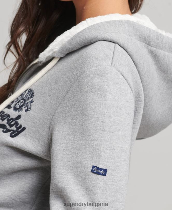 Superdry облекло N00H6154 сиво Жени суичър с цип гордост и крафт