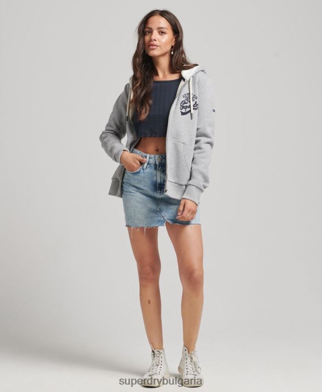 Superdry облекло N00H6154 сиво Жени суичър с цип гордост и крафт