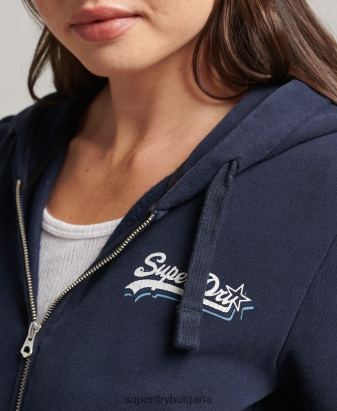 Superdry облекло N00H6155 военноморски флот Жени ретро качулка с цип и дъга с лого