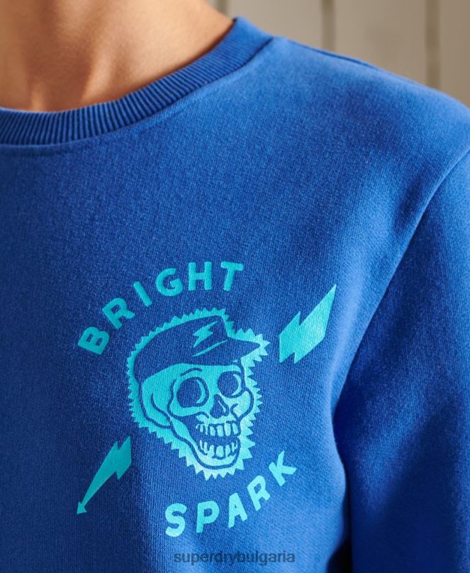 Superdry облекло N00H6167 светло синьо Жени голям суичър в стил бохо и рок екип