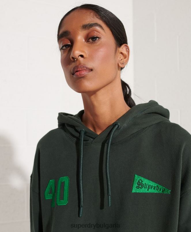 Superdry облекло N00H6168 зелено Жени колеж графичен суичър с качулка