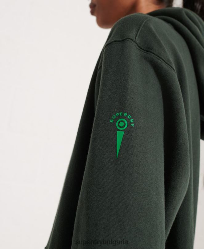 Superdry облекло N00H6168 зелено Жени колеж графичен суичър с качулка