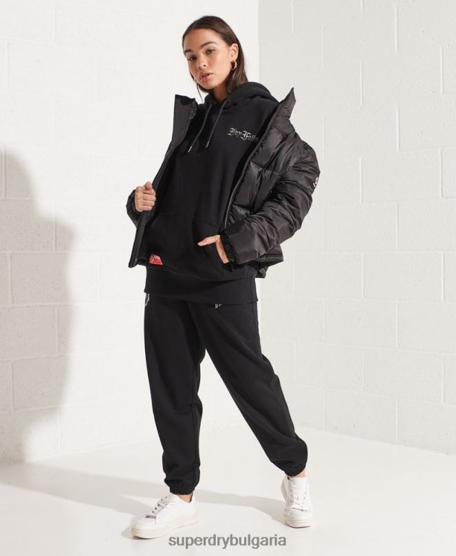 Superdry облекло N00H6173 черен Жени колеж графичен суичър с качулка
