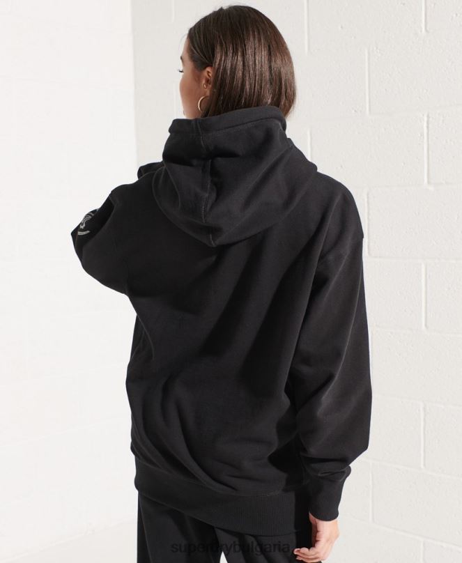 Superdry облекло N00H6173 черен Жени колеж графичен суичър с качулка