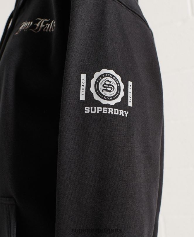 Superdry облекло N00H6173 черен Жени колеж графичен суичър с качулка