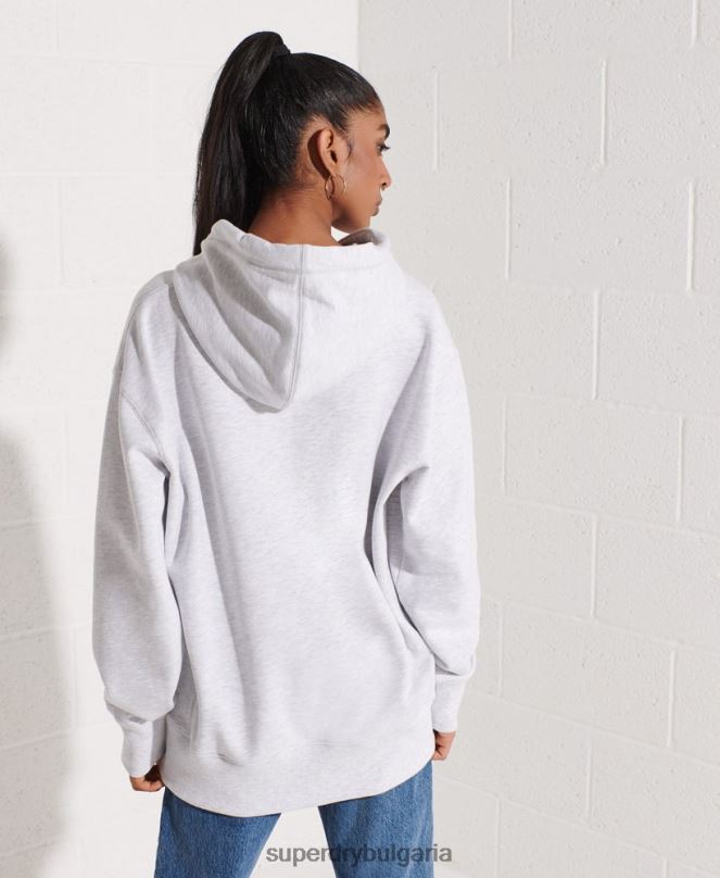 Superdry облекло N00H6174 светло сив Жени голям суичър с кодово лого от шенил