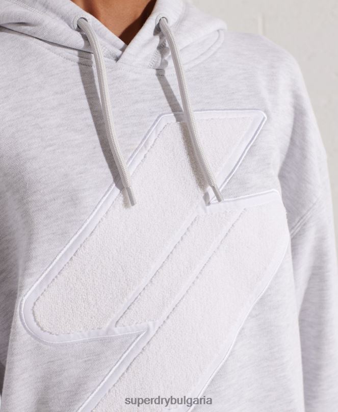 Superdry облекло N00H6174 светло сив Жени голям суичър с кодово лого от шенил