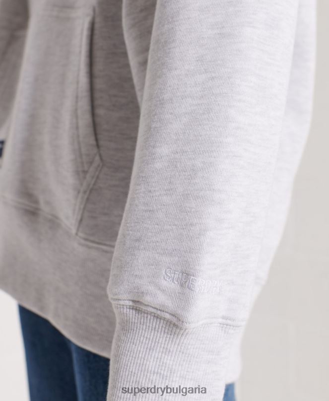 Superdry облекло N00H6174 светло сив Жени голям суичър с кодово лого от шенил
