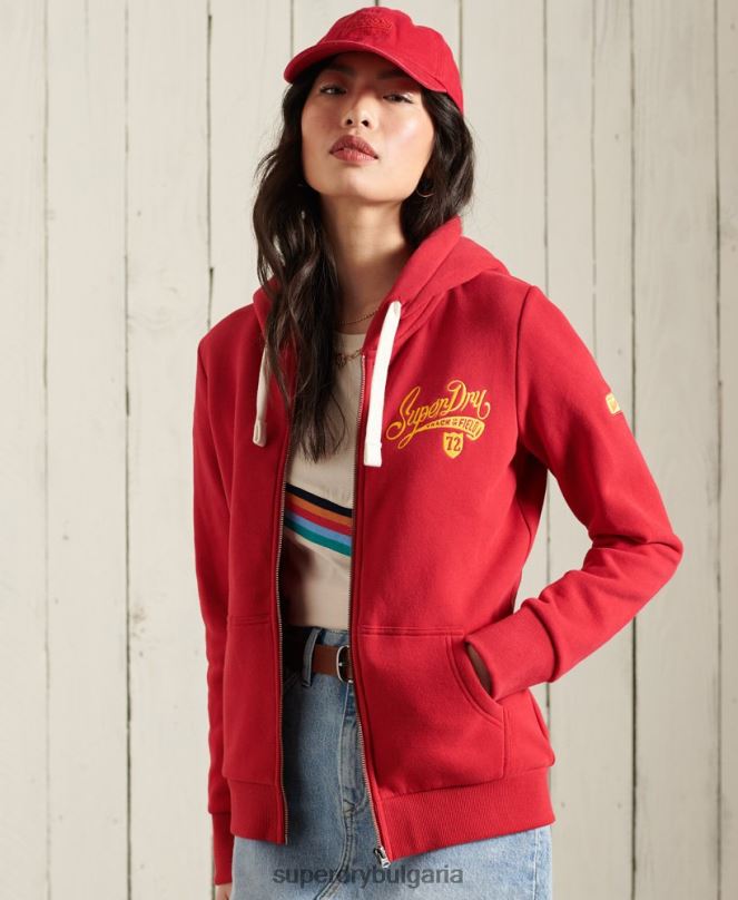 Superdry облекло N00H6177 червен Жени колегиална качулка с цип